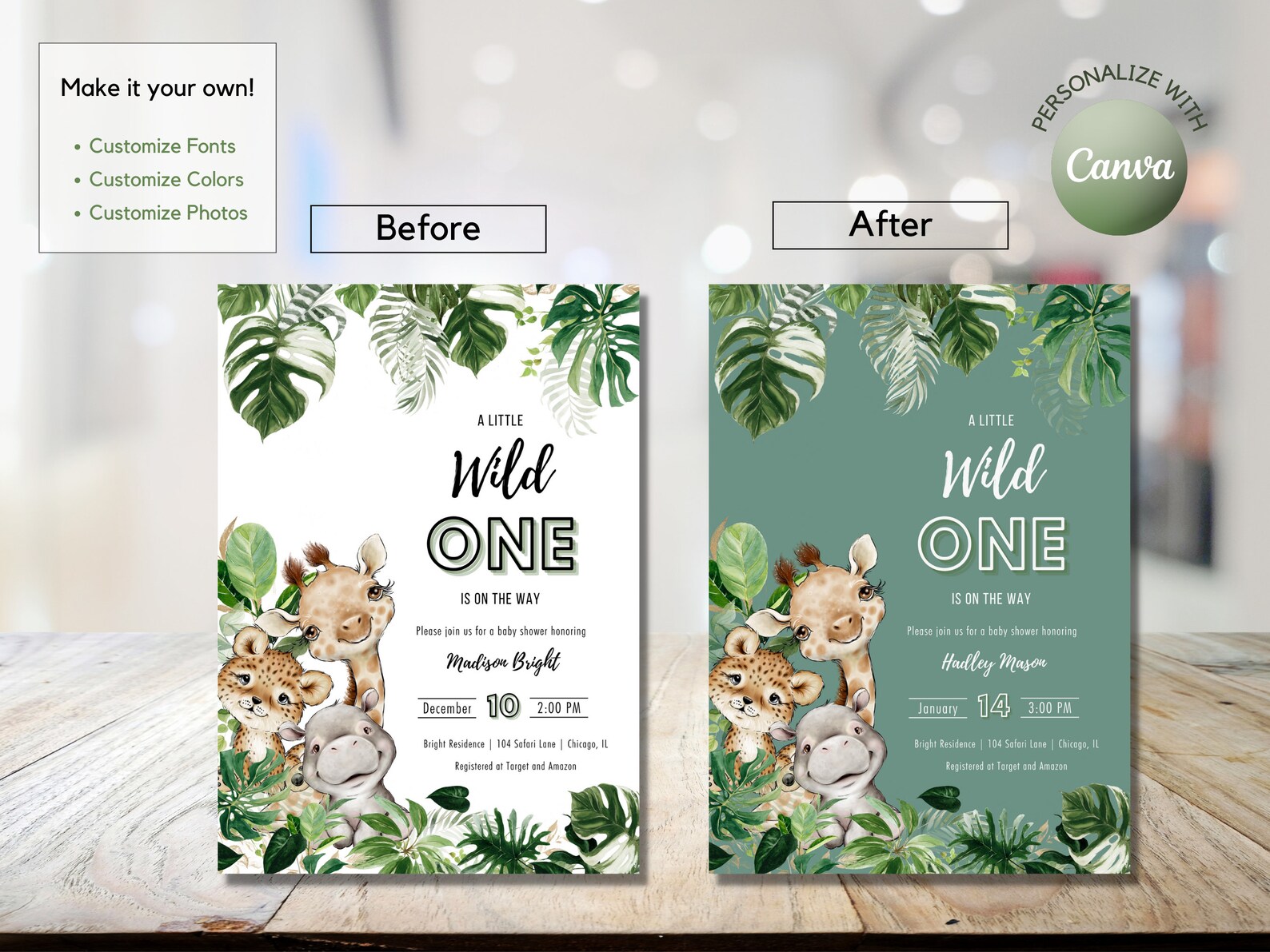 Safari Baby Shower Invitation Jungle Theme Baby Shower Etsy