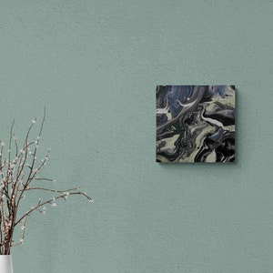 Beautiful White, Black and Grey Acrylic Fluid Pour Painting 20x 20cm Canvas