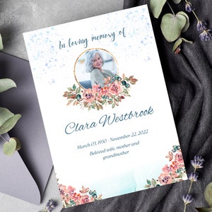 Editable Funeral Program Template, Floral Memorial Program, Memorial Service Template, Funeral Program, Funeral Program Announcement