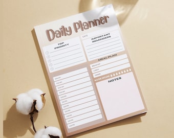 Daily Planner Printable, Hourly Schedule, Meal Plan (Digital Download)