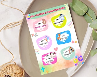 Self Esteem Affirmation Cards for Kids, Confidence Printable (Digital Download)