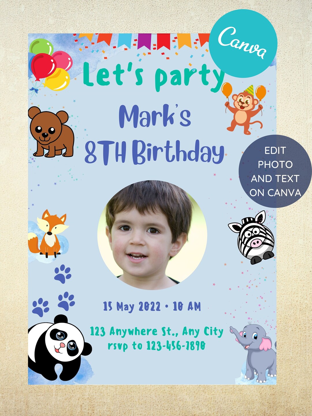 Editable Birthday Invitation Girls or Boys Printable Digital Instant