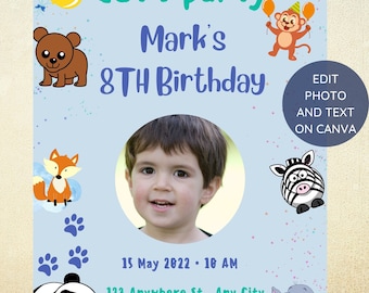 Invitación de cumpleaños infantil editable, plantilla de Canva (descarga digital)