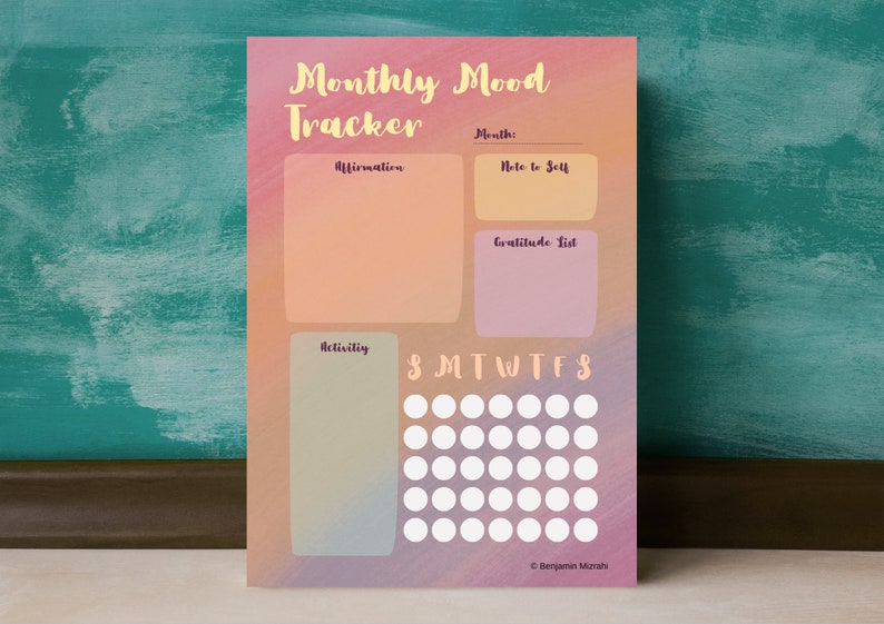 Printable Monthly Mood Tracker Chart, Wellness Planner (digital ...
