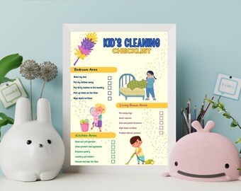 Kid's Cleaning Checklist | Printable Chore Chart, Household Planner (Digital Download)