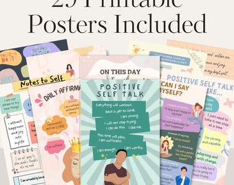Positive Self-Talk Poster Bundle for Kids & Teens | Growth Mindset Affirmations Printable | Classroom Calm Down Corner | ADHD SEL Resource
