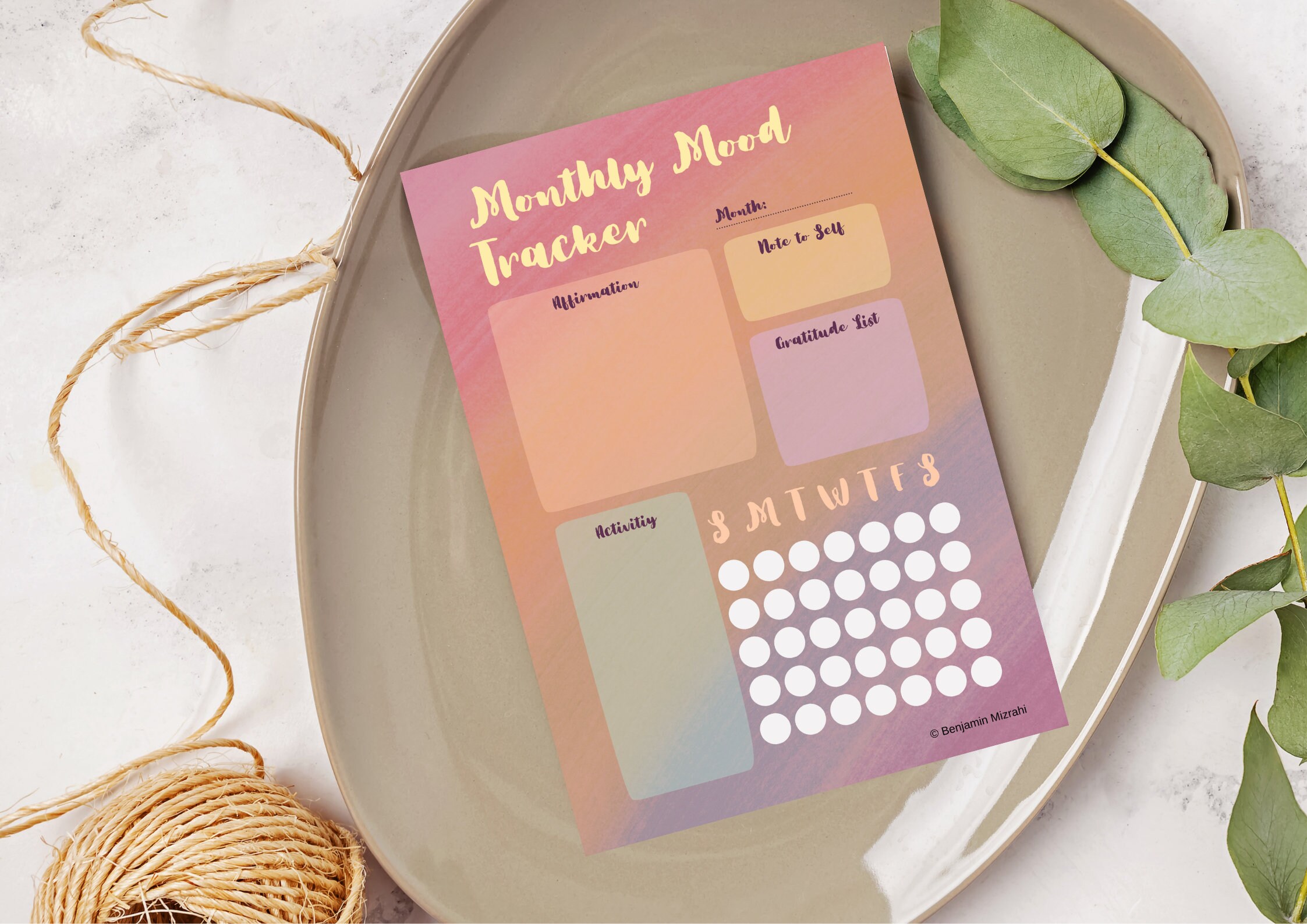 Printable Monthly Mood Tracker Chart, Wellness Planner (digital ...