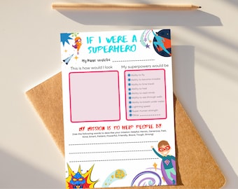 Superhero Fillable Worksheet, Self-Esteem Activity (Digital Download)