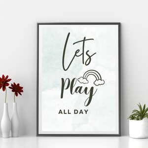 Kids Let&#39;s Play All Day Typography Wall Print - Play All Day Art Print for Kids