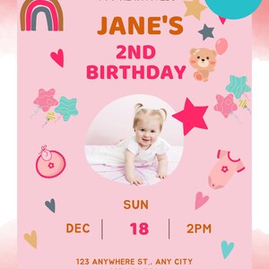 Editable Birthday Invitation Girls or Boys Printable Digital Instant Download Canva Editable Invitation