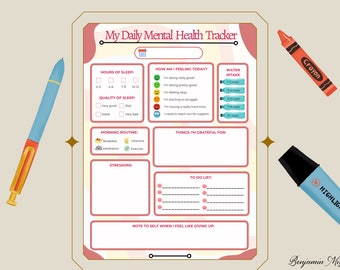 Daily Mood Tracker, Mental Health Journal (Digital PDF)