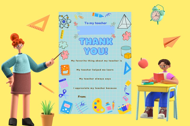 Printable Thank You Teacher Appreciation Card Student to - Etsy