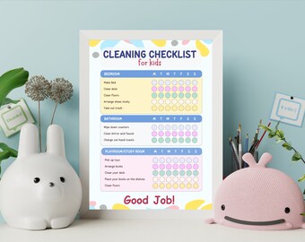 Editable Kids Cleaning Checklist, Household Chore Chart (Digital Download PDF)