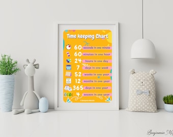 Time Keeping Chart | Time Facts Printed Educational Wall Chart Poster | All About Time | Units of Time | Pre-k Seconds Minutes Days Years