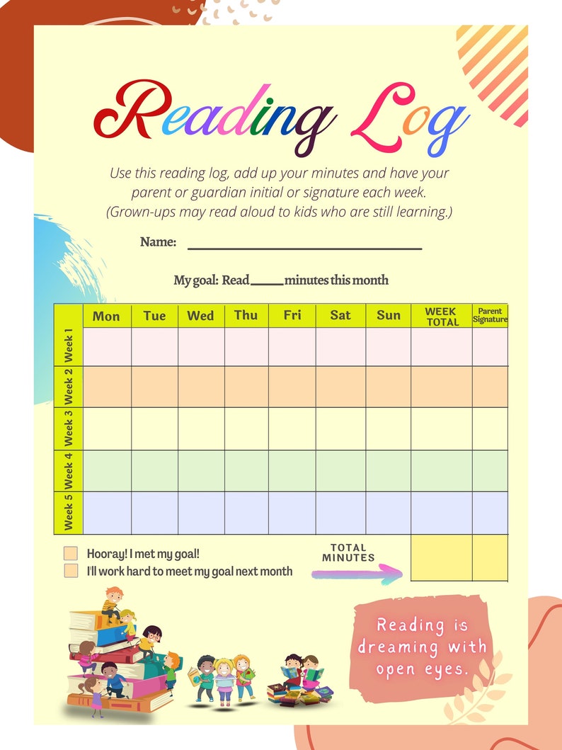 Kids Reading Log Printable Kid Journal Learning Incentive - Etsy