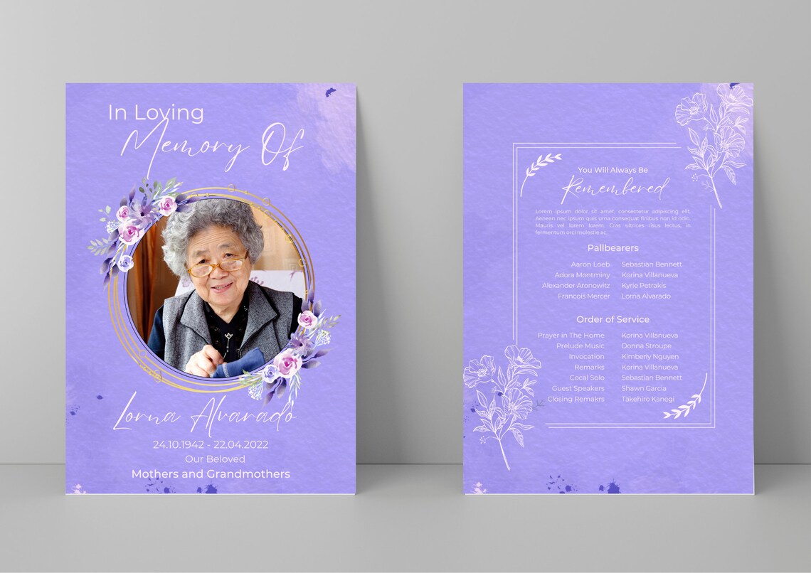 Purple Funeral Programs Template Obituary Template for Funeral Etsy