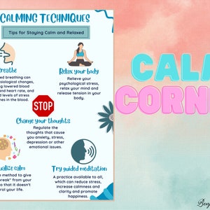 5 Calming techniques - Calm Down Corner Posters Print Educational Wall Art Printable for Kids Classroom