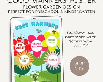 Good Manners Poster for Toddlers | Polite Words Flower Chart | Preschool Special Education | ADHD Autism Social Skills Printable
