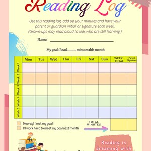 Kids Reading Log, Printable Kid Journal, Learning Incentive, Instant Download