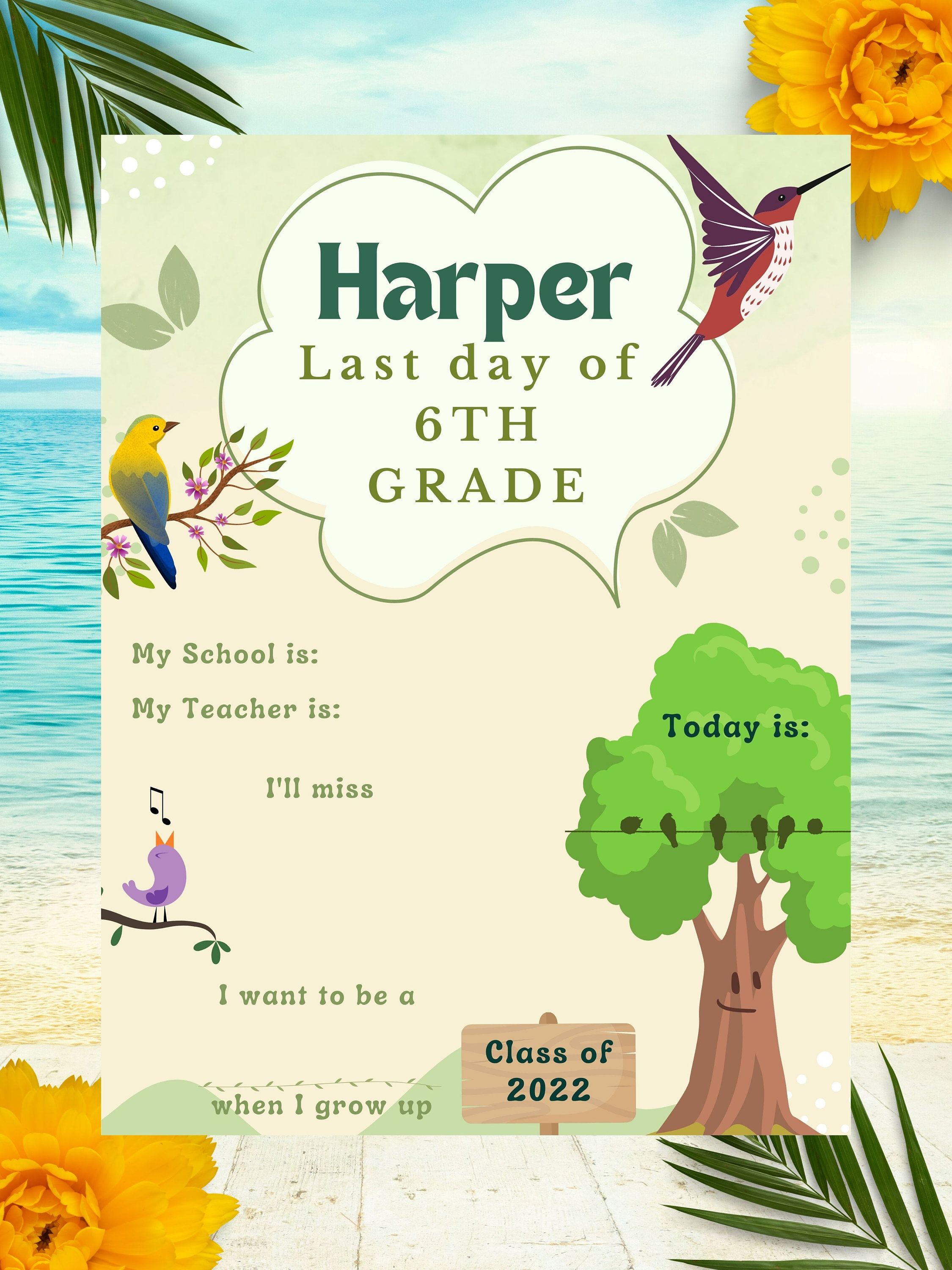 Editable First or Last Day of School - 6th Grade Sign for Boy or Girl ...