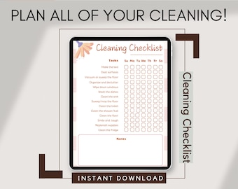 Editable Cleaning Checklist, Household Chore Chart (Digital Download PNG PDF)