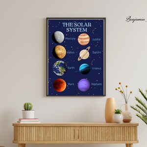 Solar System Print for Kids - Planets Outer Space Wall Art Home Classroom Decor