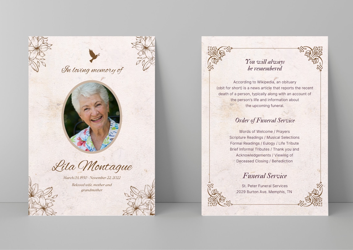 Pink Funeral Program Template Editable Pink Funeral Memorial Printable