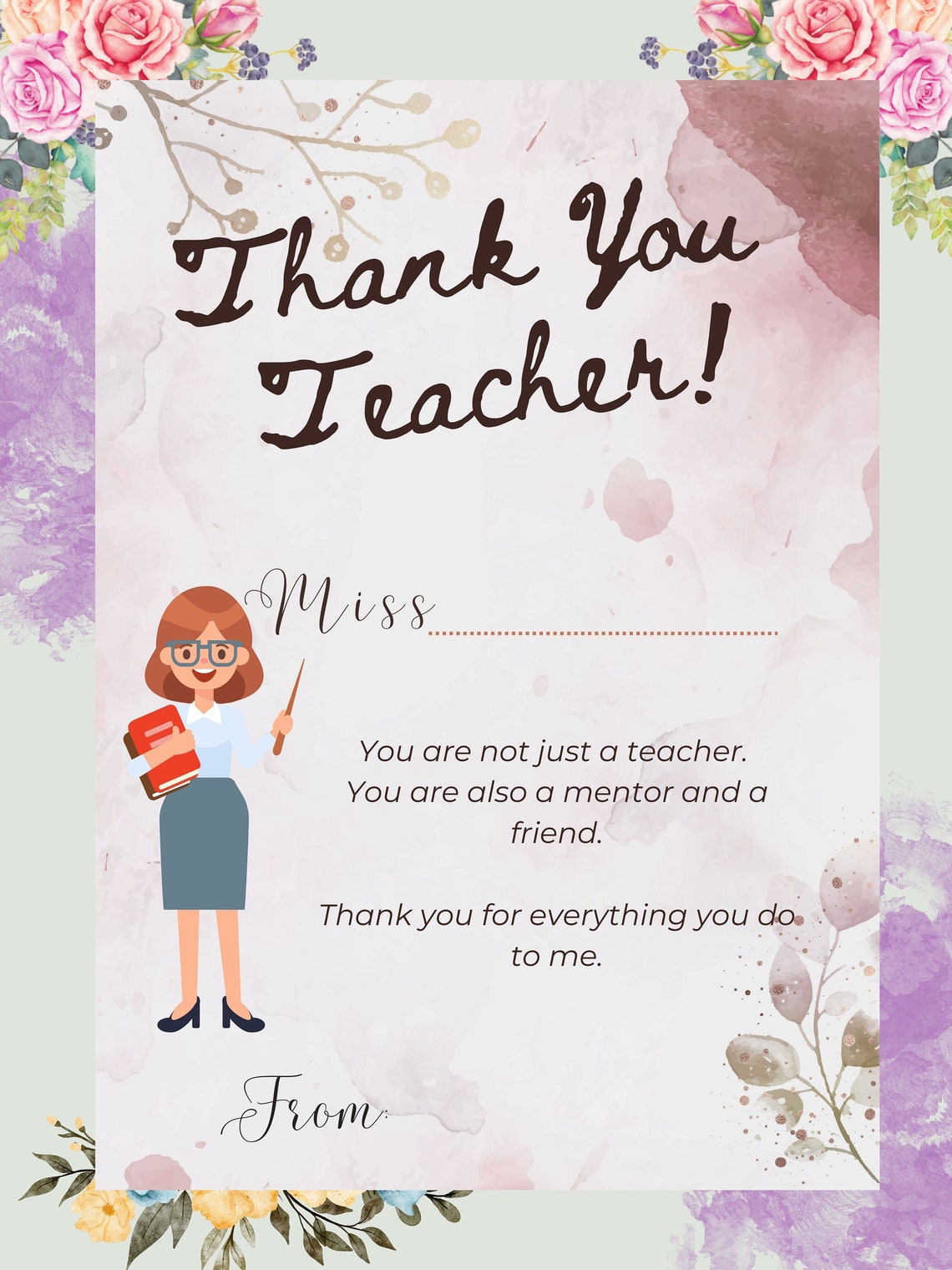 Teacher Thank You Card Printable Teacher Appreciation Week - Etsy