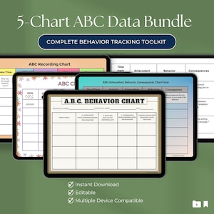 ABC-dataschemapaket | 5 beteendespårningsverktyg | Specialpedagogik ABA ADHD | Förutgående beteendekonsekvens