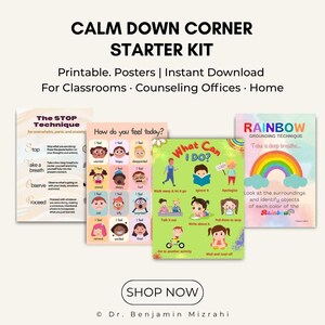 Calm Down Corner Bundle | Problem Solving Feelings Chart Printable | ADHD Anxiety SEL | Special Education School Counselor Resource