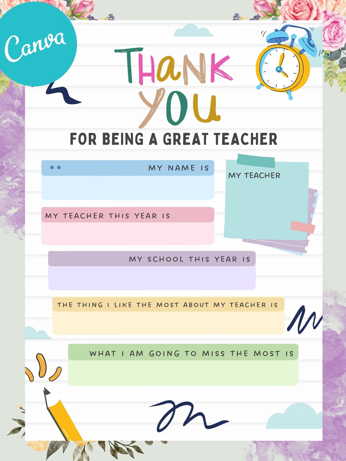 Teacher Appreciation Week Printable Thank You Digital Coloring - Etsy