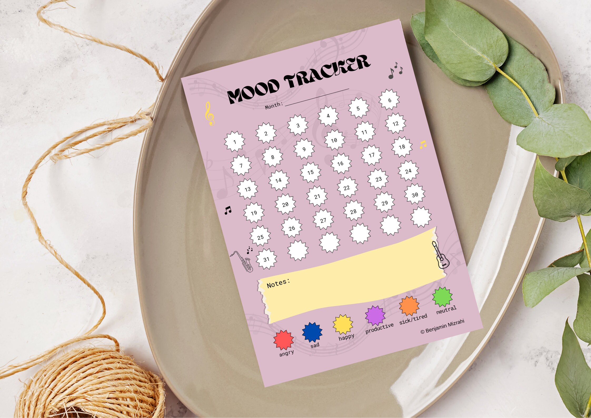 Printable Daily Mood Tracker Chart, Wellness Planner (digital Download ...