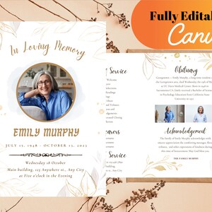 Editable Memorial Program, Elegant Funeral Program Template For Man Woman, Floral Memorial Program Editable, Funeral Obituary Template