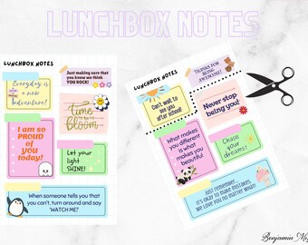 Printable Lunchbox Notes, Motivational Affirmations (Instant Download)