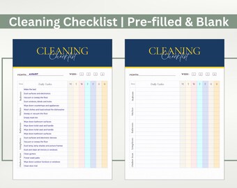 Editable Cleaning Planner, Pre-filled Checklist (Digital Download PDF)