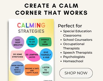 Calming Strategies - Calm Down Poster - Calm Corner Decor Printable