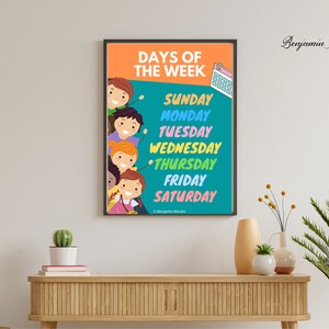 Days of the Week Printable Poster | Learning the Seven Days of the Week | School Wall Decorations Poster for Kids | Kindergarten Decor