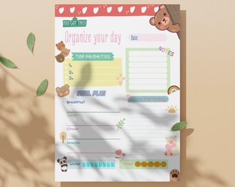 Editable Daily Planner Template – Cute Bear Theme (Digital Download)
