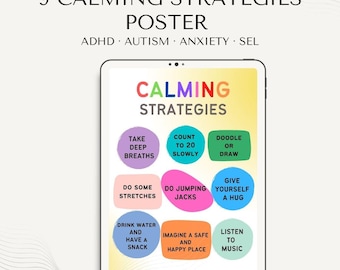 Calming Strategies Poster | Calm Down Corner Printable | ADHD Autism Anxiety SEL | Special Education School Counselor