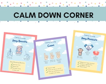 5 Techniques d'apaisement - Calm-Down Corner Posters Print Educational Wall Art Printable for Kids Classroom