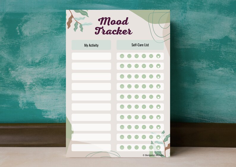 Printable Daily Mood Tracker Chart Template, Wellness Planner (digital ...