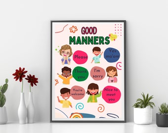 Good Manners Poster for Kids | Polite Words Chart | Preschool & Kindergarten Classroom Decor | Social Skills Printable Digital Download
