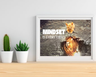 Mindset Is Everything Print – Motivational Lion Reflection (Digital Download)