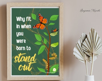 Born To Stand Out Wall Art Print, Inspirational Quote Poster, Motivational Printable Decor, Positive Mindset Digital Download