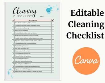 Editable Cleaning Checklist, Household Chores Chart (Digital Download PDF)