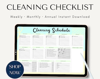 Cleaning Checklist Printable | Weekly Monthly Annual House Cleaning Schedule | ADHD Home Organization | Pre-Filled & Blank