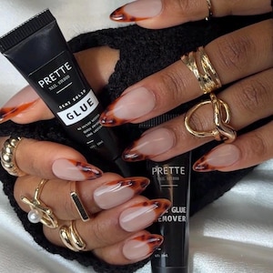 Press On Nails Handmade Tortoiseshell French Tip  | Almond Shape