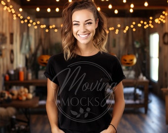 Bella Canvas 3001 Halloween Black T Shirt Mockup, Black 3001 Halloween Model Mockup, 3001 Halloween Shirt Mockup Black, Fall T shirt Mockup