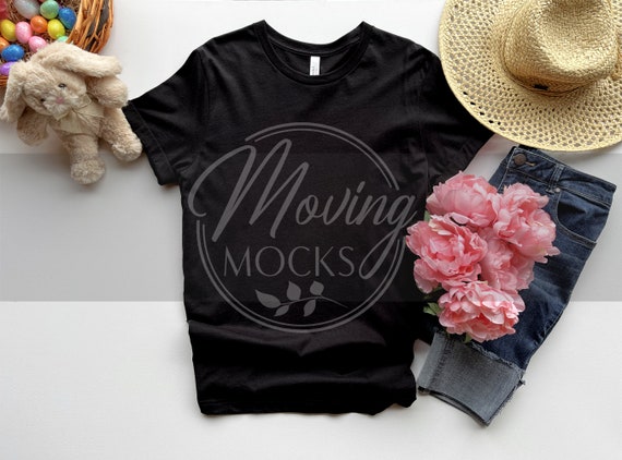 Black Bella Canvas 3001 Easter T Shirt Mockup, 3001 Black Easter Shirt Mockup, Black 3001 Easter Mockup, 3001 Easter Flat Lay, Spring Mockup