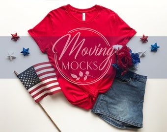 Red Bella Canvas 3001 Mockup, 4. Juli Mockup, Independence Day Mockup, 3001 Flat Lay, Patriotic Mockup, T Shirt Mockup, Veteranentag